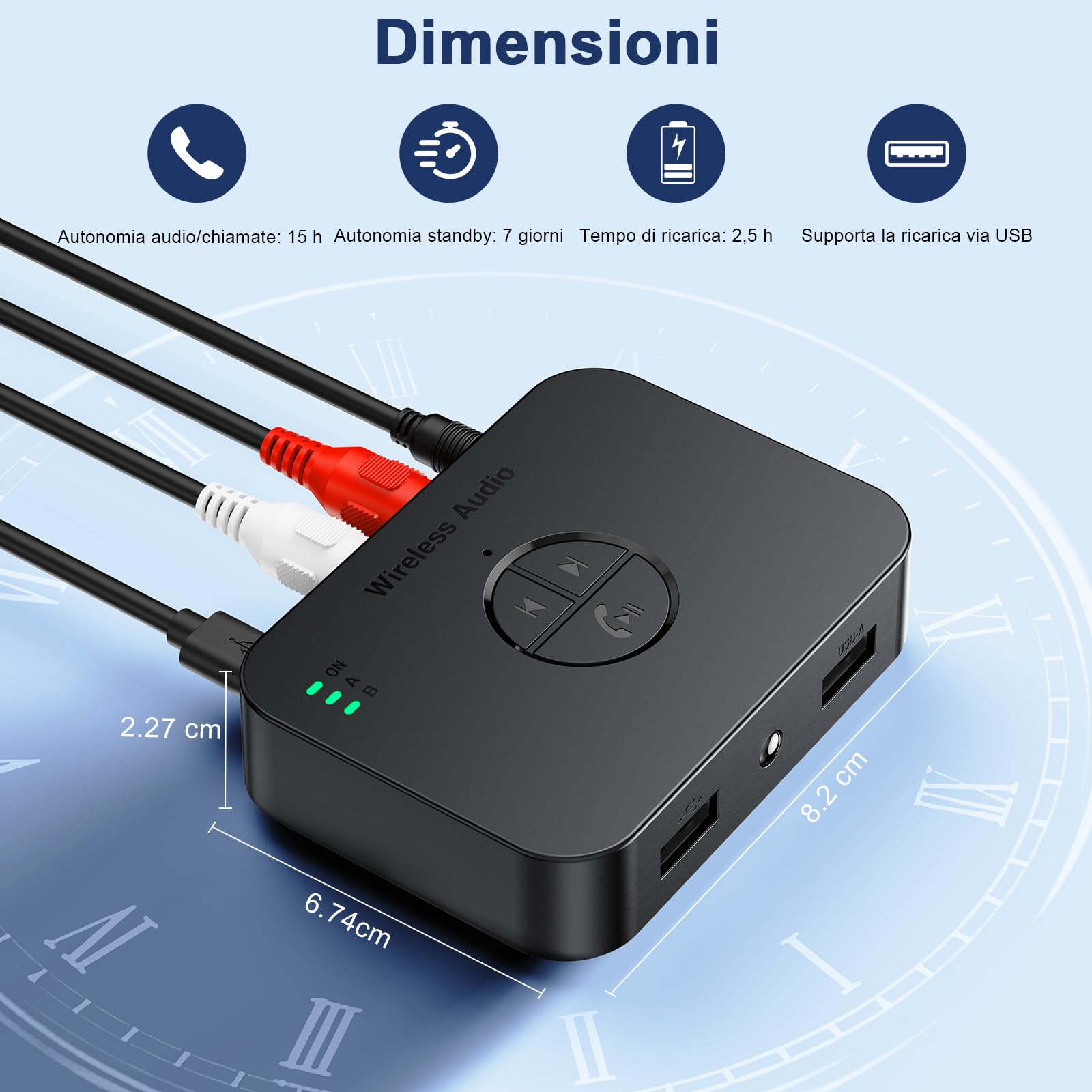 Adattatore Bluetooth 5.4 Impianto Stereo con Telecomando, Ricevitore Audio Wireless Hi-Fi con Jack Aux 3.5mm RCA