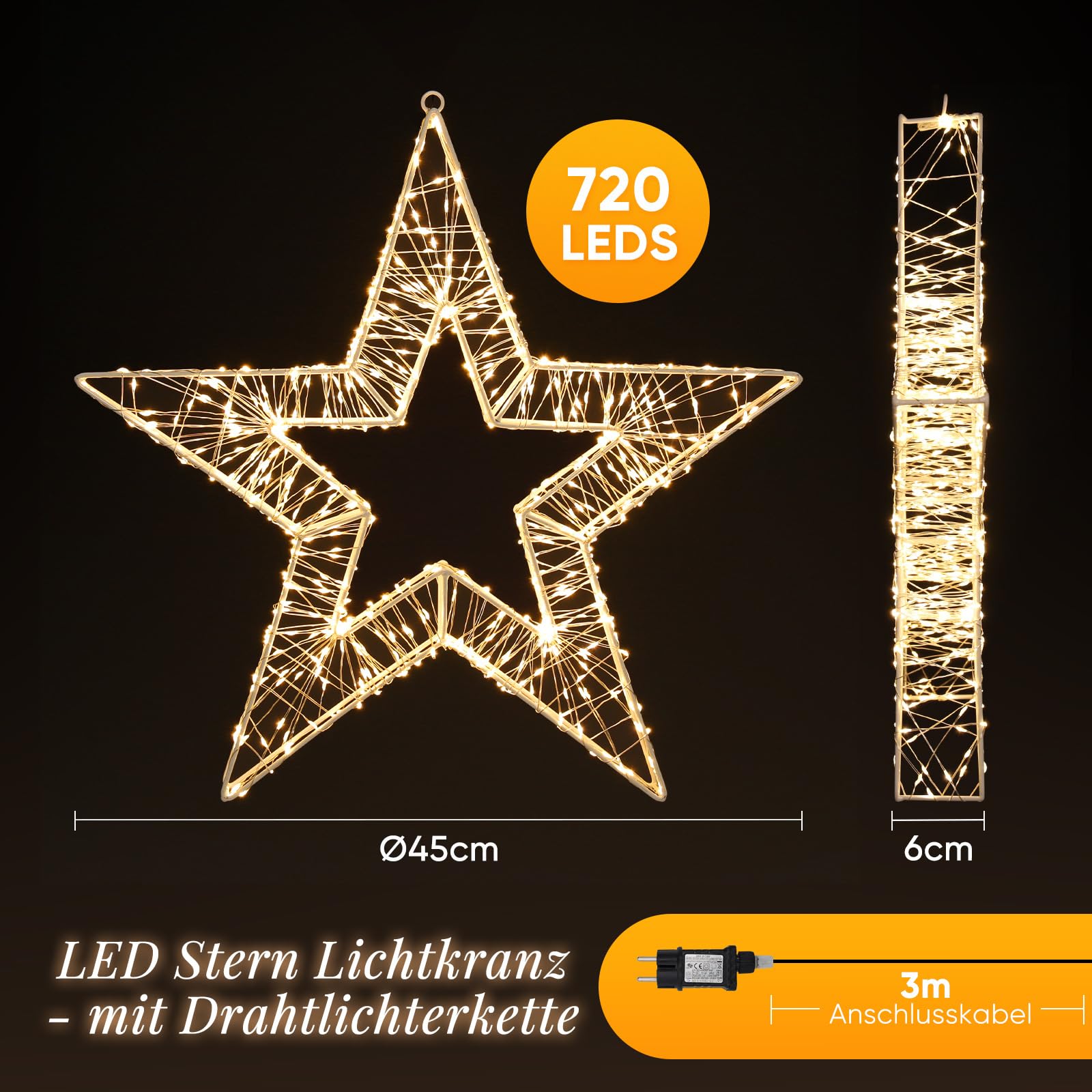 SALCAR LED Weihnachtsstern Beleuchtet 45cm, Metall Adventsstern Leuchtstern mit 8 Modi & Timer, Stern Fenster Deko zum Aufhängen, Weihnachten Dekostern für Innen Außen, Warmweiß