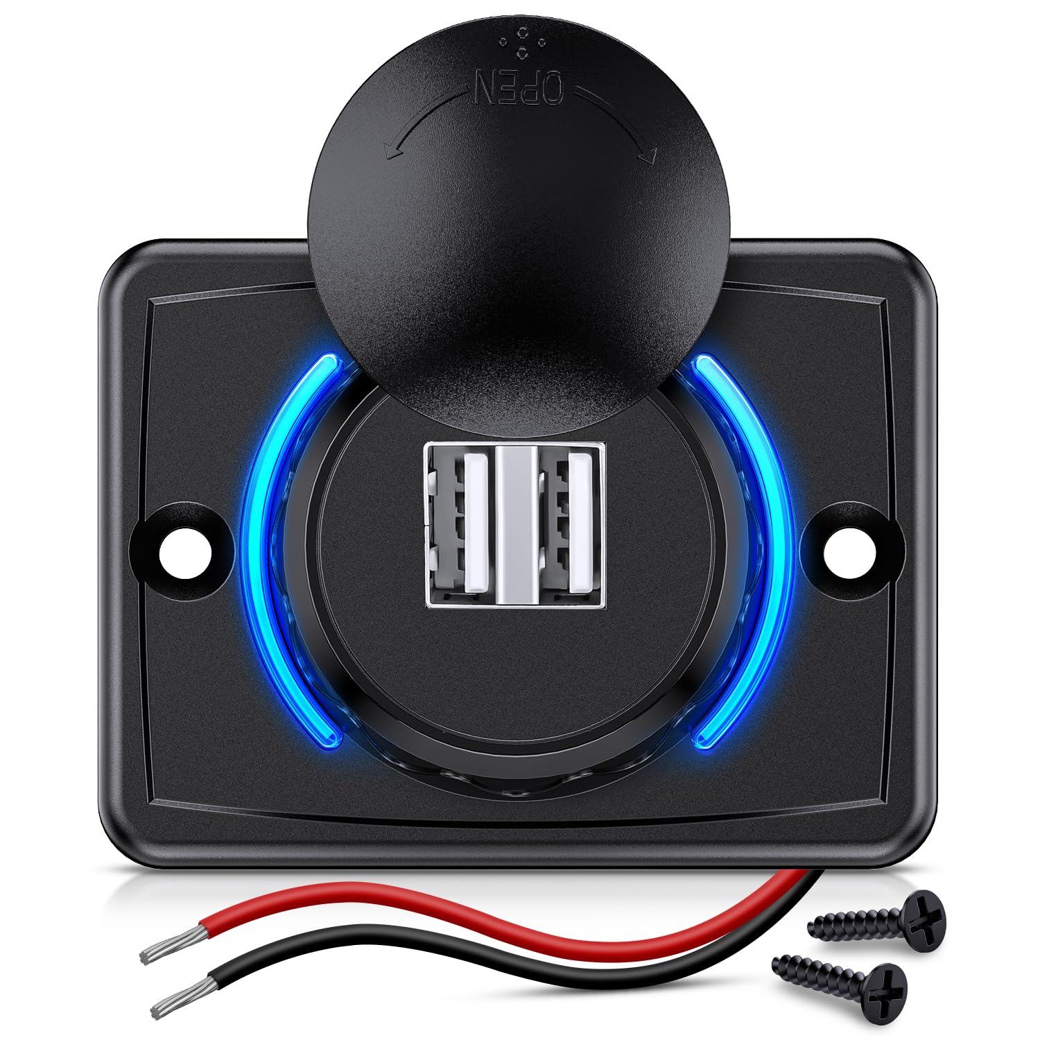 Nilight Quick USB Outlet Socket 12V 24V Dual USBs Connector 5V 4.8A Car Outlets with Waterproof Cover Rotating Cap LED Light for Cars Trucks