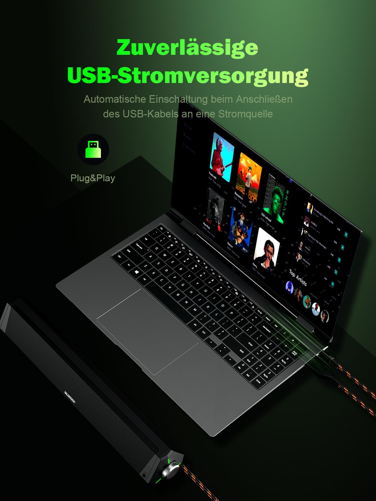 Bluedee PC Lautsprecher, Bluetooth & 3,5-mm AUX, USB Stromversorgung