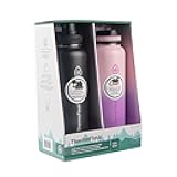 Thermoflask 40 oz Stainless Steel Insulated Water Bottles with Straw and Spout Lids, 2-pack, Black/Rose Purple