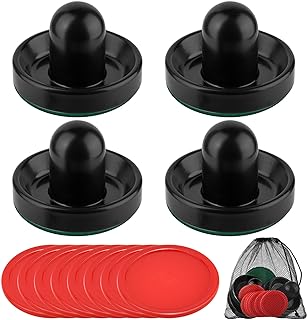 Coopay Air Hockey Pushers and Air Hockey Pucks Air Hockey Paddles with a Drawstring Bag, Goal Handles Paddles Replacement Accessories for Game Tables (4 Striker, 8 Puck Pack) (Black)