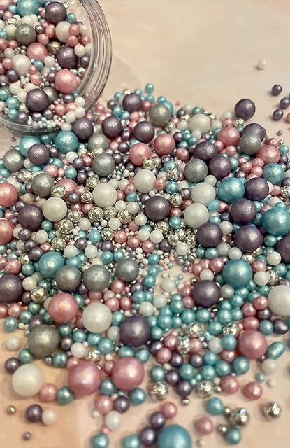 Metallic / Shimmer Balls Edible Cupcake Cake Topper Sprinkles (35g Pouch) (Mermaid Shine)