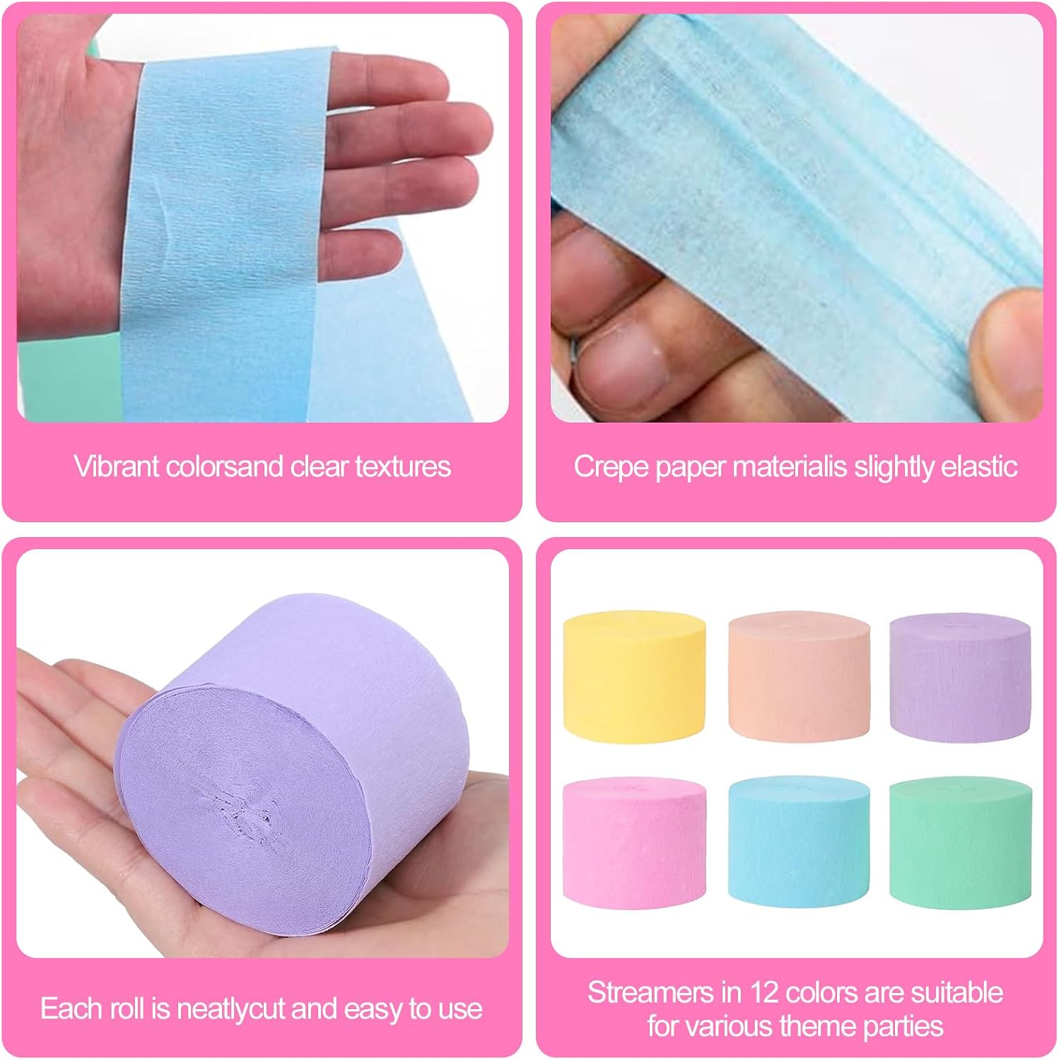 Fecedy Macaron Crepe Paper Streamers 6 Rolls 492ft and 36pcs Macaron Pastel Latex Balloons With Colorful Confetti Balloon 12 inch Round for Birthday,Baby Shower,Bridal Shower,Rainbow Party Decorations