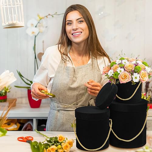 Miniatura 6 de Uiifan 6 cajas redondas de terciopelo con tapas, caja de regalo de terciopelo para boda con asa para arreglos de regalo de flores de lujo, regalos