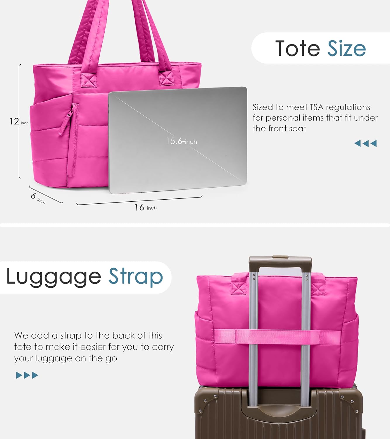 Tote Bag for Women with Zipper, Quilted Puffer Tote Bag with Compartments, Lightweight Puffy Work Bags for Women Travel - Image 5