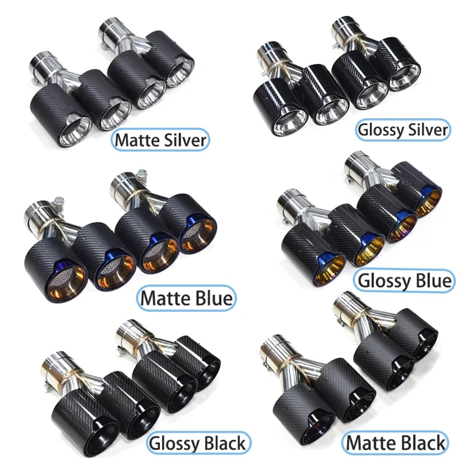 Y タイプカーボンファイバー排気チップシルバー 304 ステンレス鋼