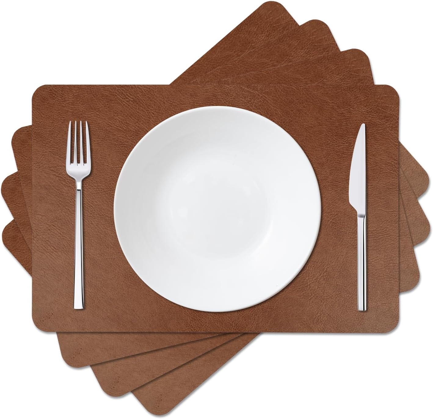 Cowhide Pattern Faux Leather Placemats Set of 4,Heat Resistant Non-Slip Waterproof Wipeable Washable Kitchen Dining PU Table Place Mats,Double-Sides Available,Dark Coffee