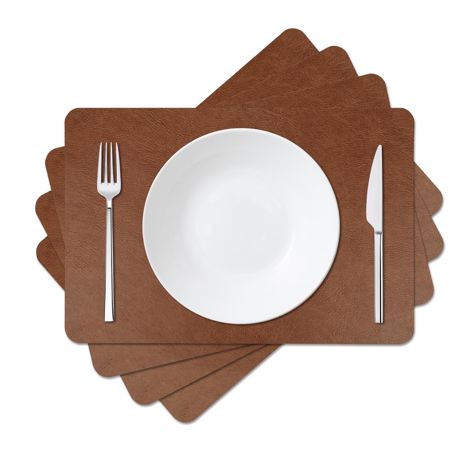 Cowhide Pattern Faux Leather Placemats Set of 4,Heat Resistant Non-Slip Waterproof Wipeable Washable Kitchen Dining PU Table Place Mats,Double-Sides Available,Dark Coffee