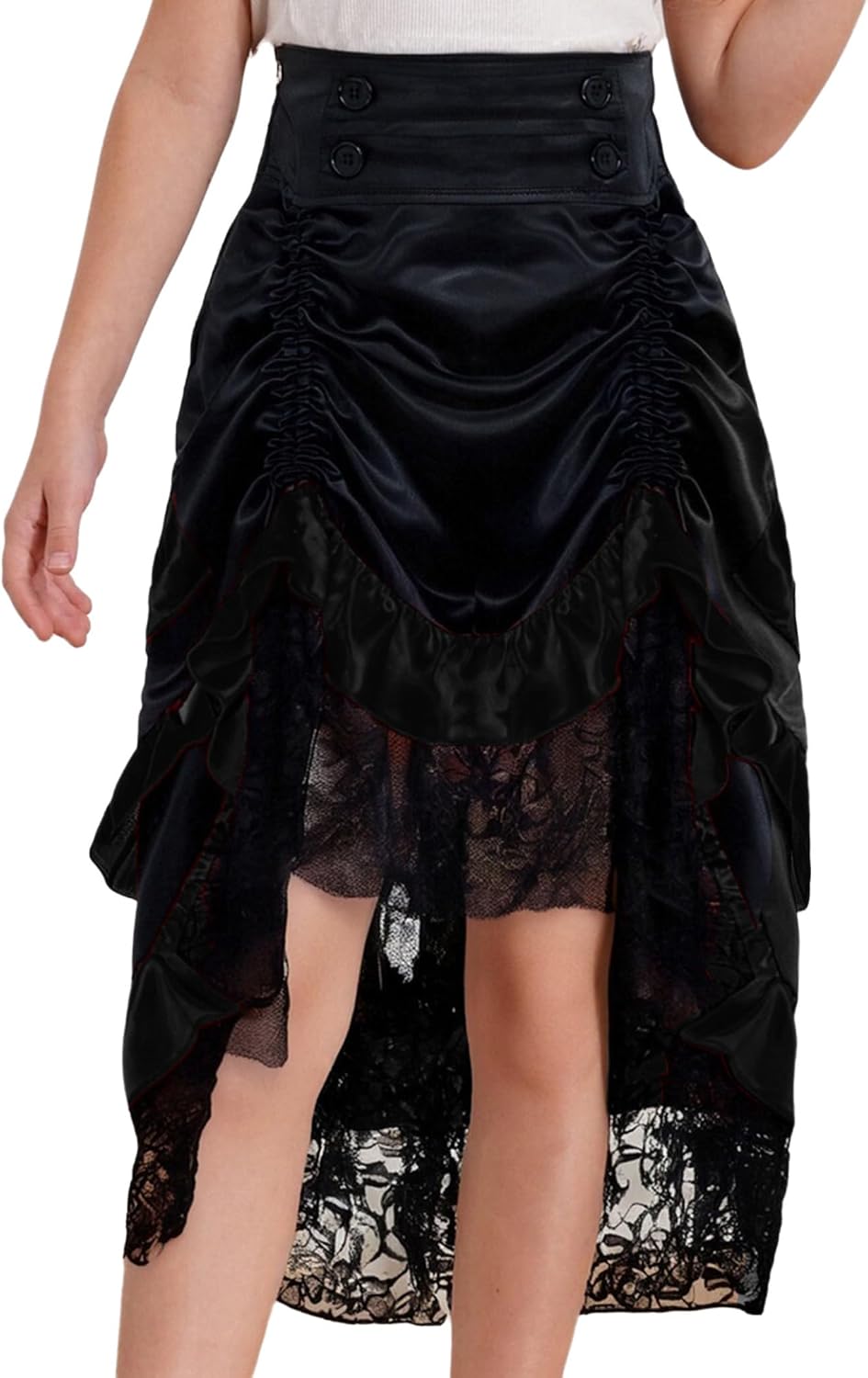 Kids Girls Steampunk Gothic Ruched Flounce Lace High-Low Skirt Medieval Retro Renaissance Victorian Skirt