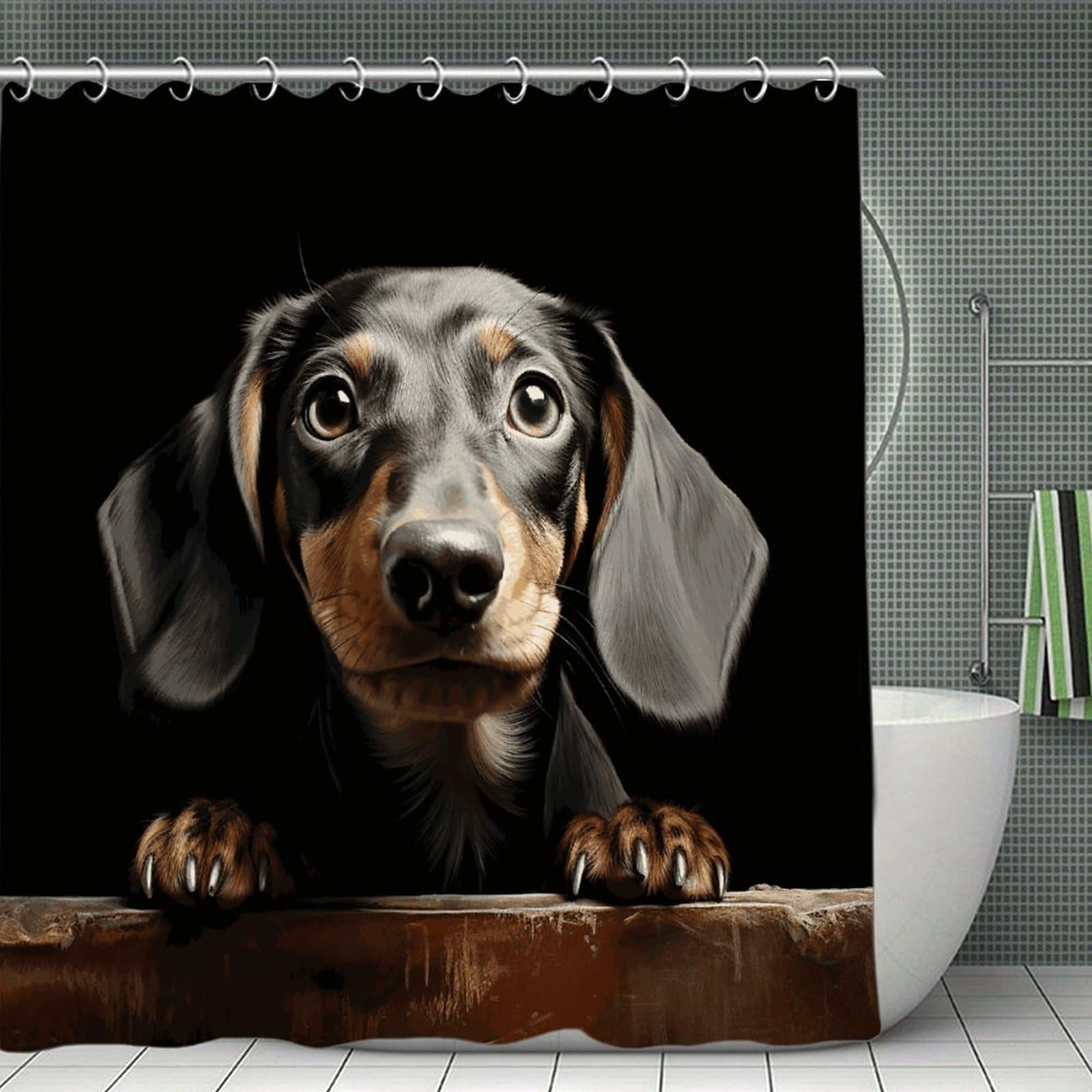JTREHY Pad Dachshund Shower Curtain Waterproof Bathroom Shower Curtain Machine Washable Bath Curtains Polyester Cloth Bath Curtains for Bathroom Showers 70.8×70.8Inch