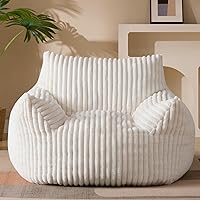 Gericco Giant Plush Bean Bag Chair with Armrests - Oversized Comfy Beige Lounge for Adults, 400lbs Capacity Beanbag Sofa