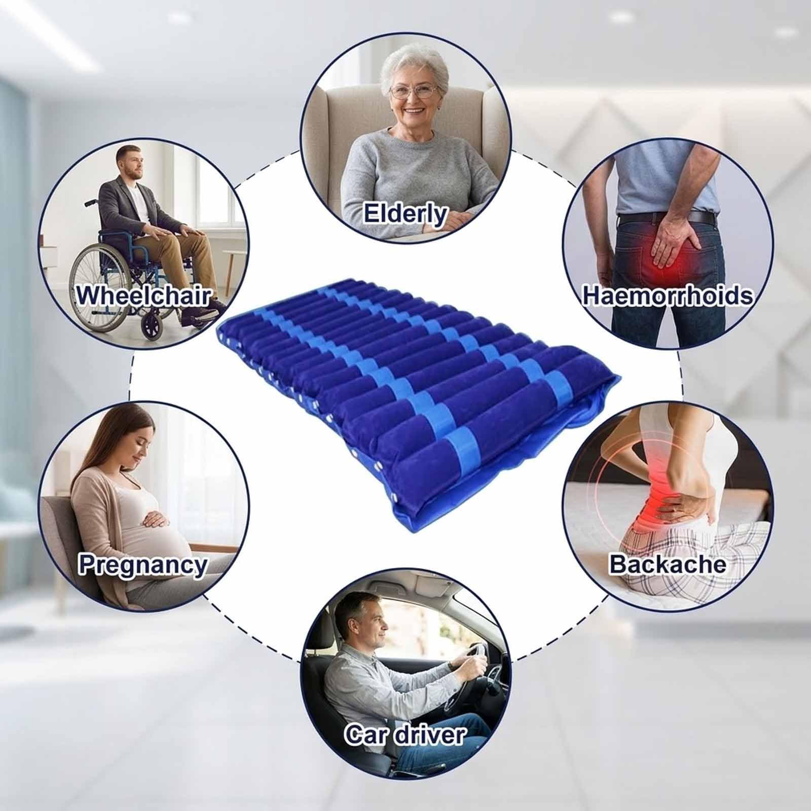 MObyat Cojín Asiento Inflable Eléctrico, Cojín Aire Presión Alterna con Bomba+11 Bandas Gas, Alivio Presión, para Silla De Ruedas, Previene Escaras En Encamados