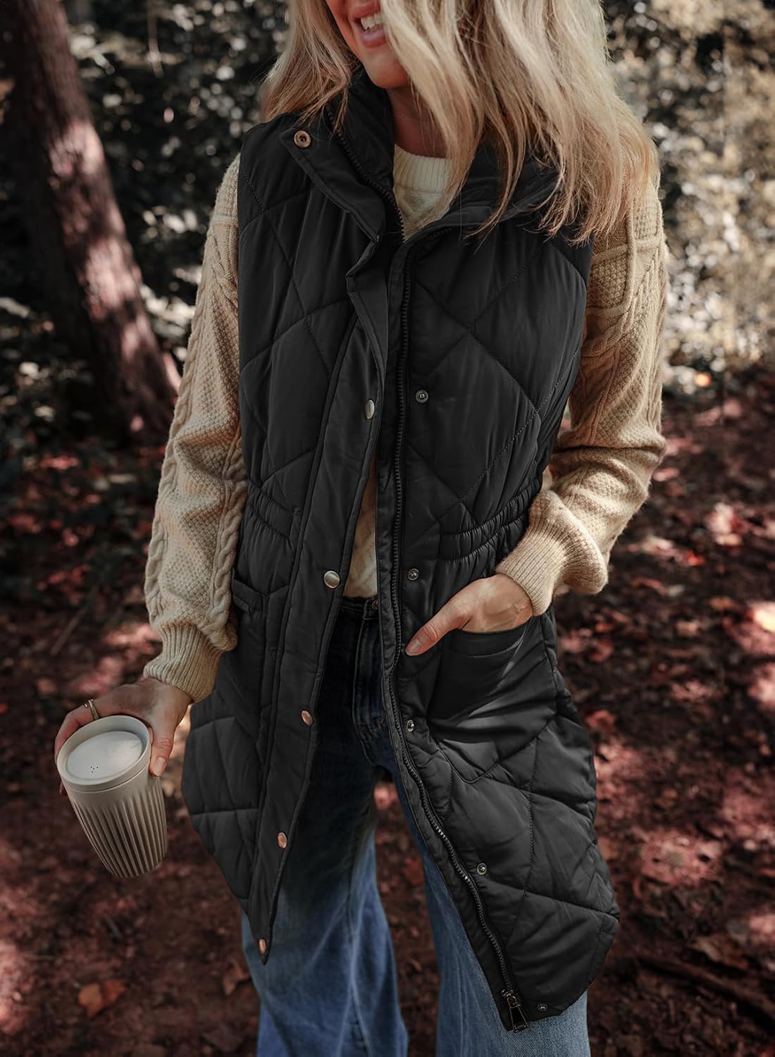 Dokotoo Women's Casual Winter Long Puffer Vest Stand Collar Sleeveless Puffy Jackets Coat with Pockets - Image 4