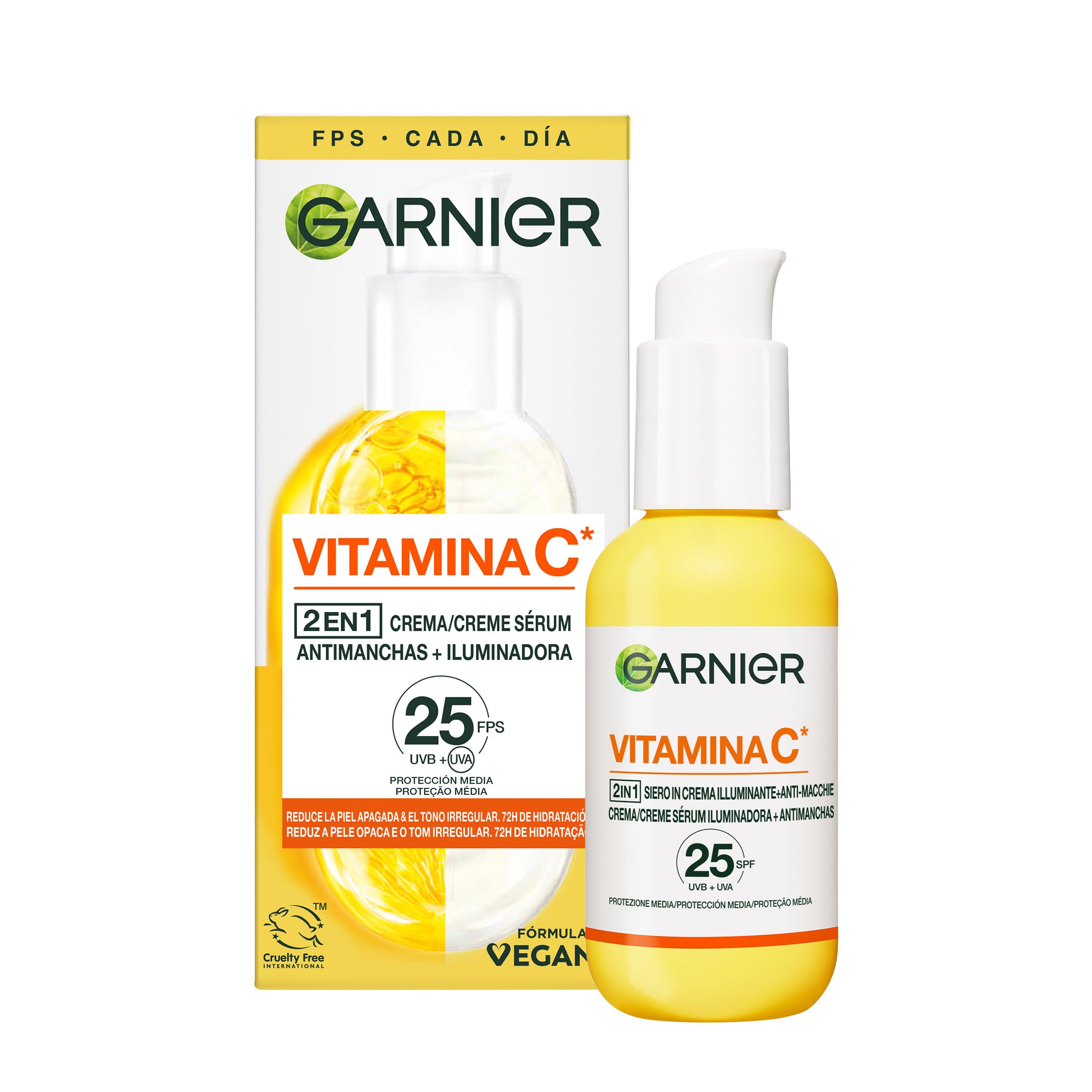 Garnier , 2-in-1-Gesichtsserum zum Aufhellen und gegen Hautunreinheiten, mit 20% Vitamin C und SPF25, nicht fettend, klinisch getestet, 50 ml