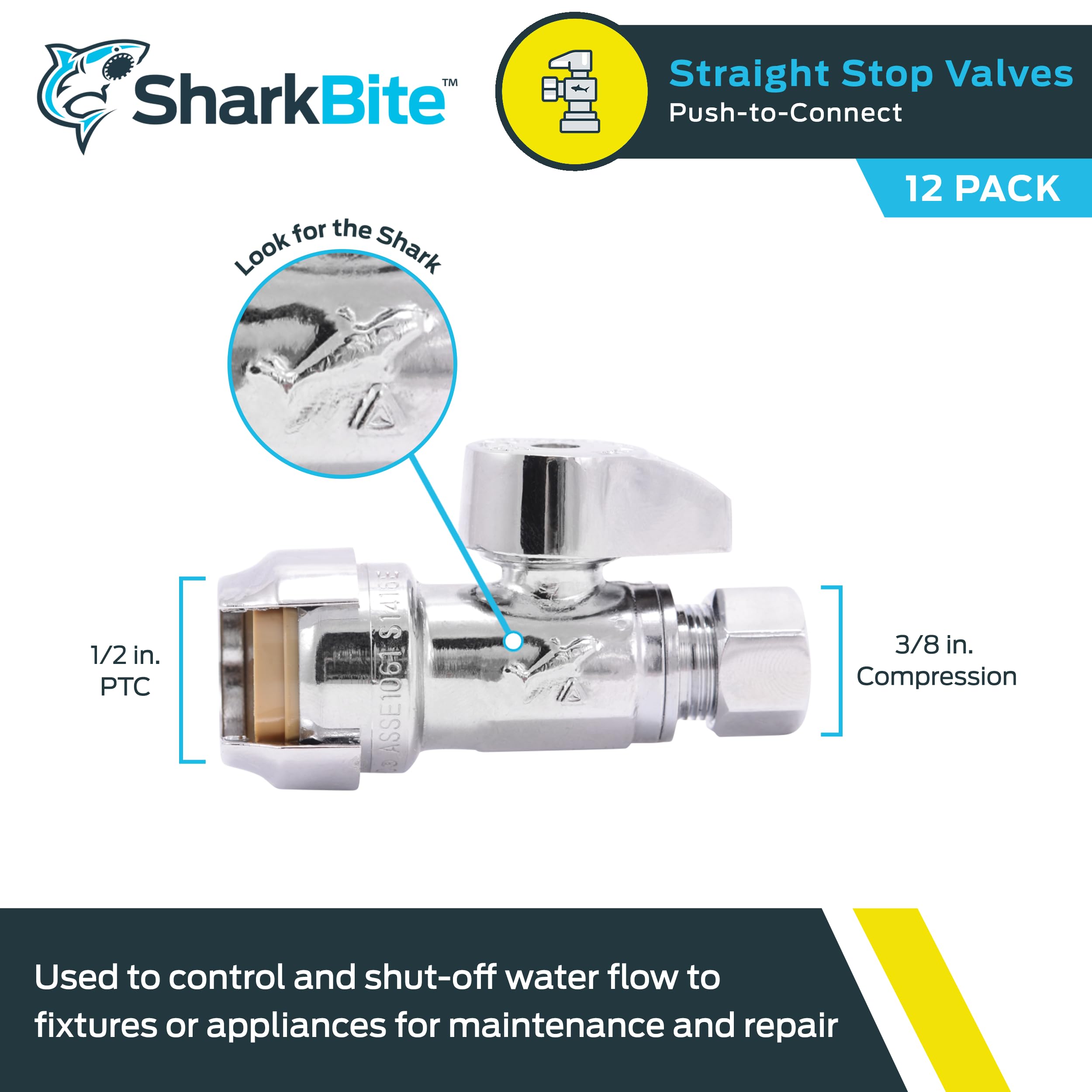 Snapklik.com : 1/2 X 3/8 Inch Compression Straight Stop Valve, Pack Of ...