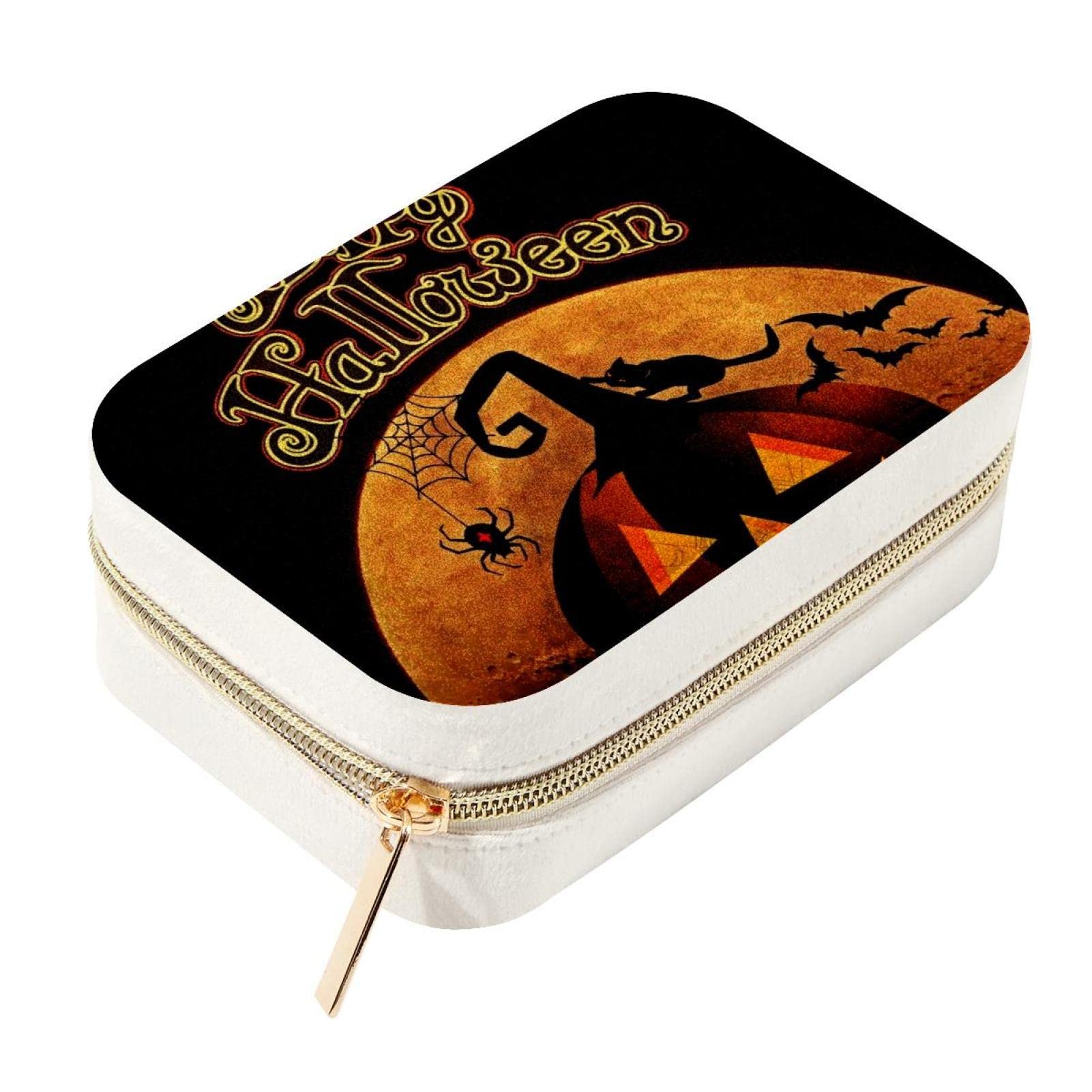 Boîte de rangement en velours Happy Halloween avec zip métallique robuste pour accessoires