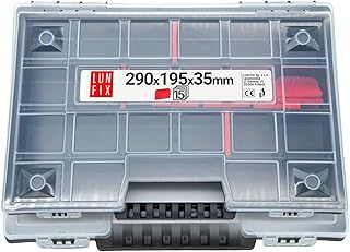 Organizer Sortimentskasten 290x195x35 mm, 23 Fächer; Kunststoff mit Deckel aus Polipropylen transparent; inkl. Trennwände; Sortierbox Kleinteilemagazin für Werkstatt Haushalt Garage Elektronik
