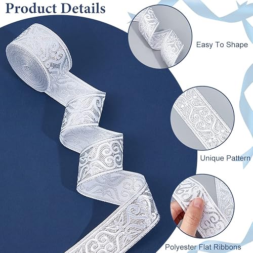 Miniatura 9 de NBEADS Cintas jacquard bordadas de flores de 5.47 yardas, 3-38 pulgadas, tela tejida en camello, ribete de encaje de chenilla para costura,