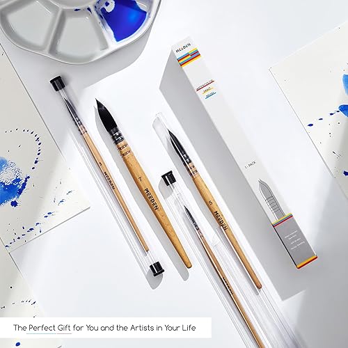 Miniatura 10 de MEEDEN Pinceles de acuarela profesionales  Paquete de 9 pinceles sintéticos de ardilla para artistas con mango de madera de haya, ideal para