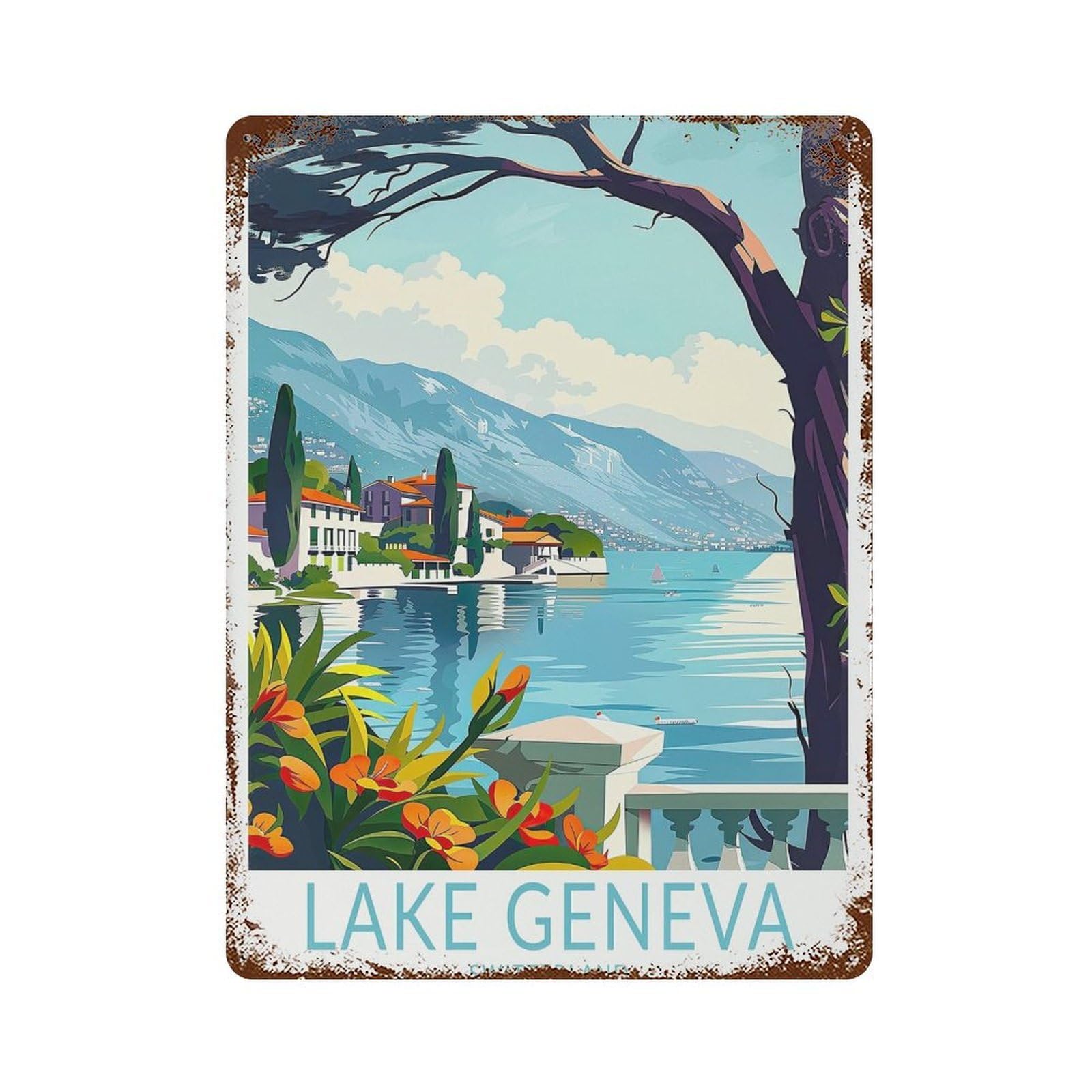 xiaoxiaoshen Lake Geneva Travel Switzerland Coast Wedding Gifts Wall Decor Art Metal Tin Poster Modern Home Decor Art Home Bar Shop Decorations Vintage Sign 40x30cm