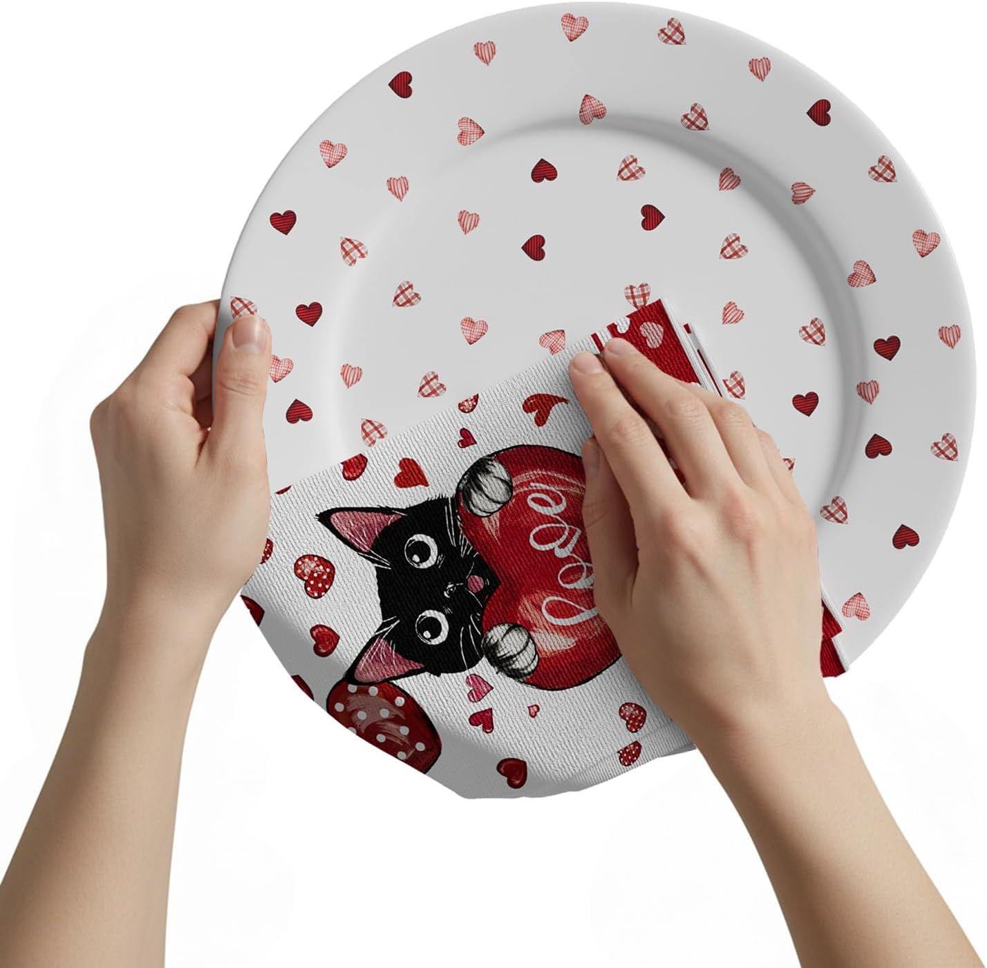 XCHI Love Hearts Cat Hello Valentine's Day Kitchen Towels Dish Towels 18x26 Inch Home Kitchen Decorations Hand Towels Set of 2 Drying Dishcloth - Image 6