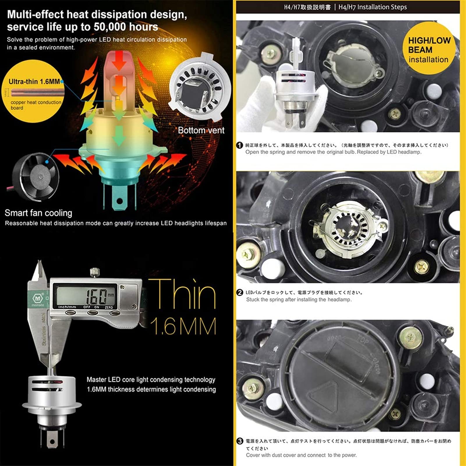 Faros Bombilla de Faros H4 HB2 / 9003 HB2 / 9003 HI/LO H7 H11 9005 HB3 9006 HB4 60W Faro del Coche LED de Alta Potencia Blanca 6000K de Estilo de Coche (Socket Type : H7)