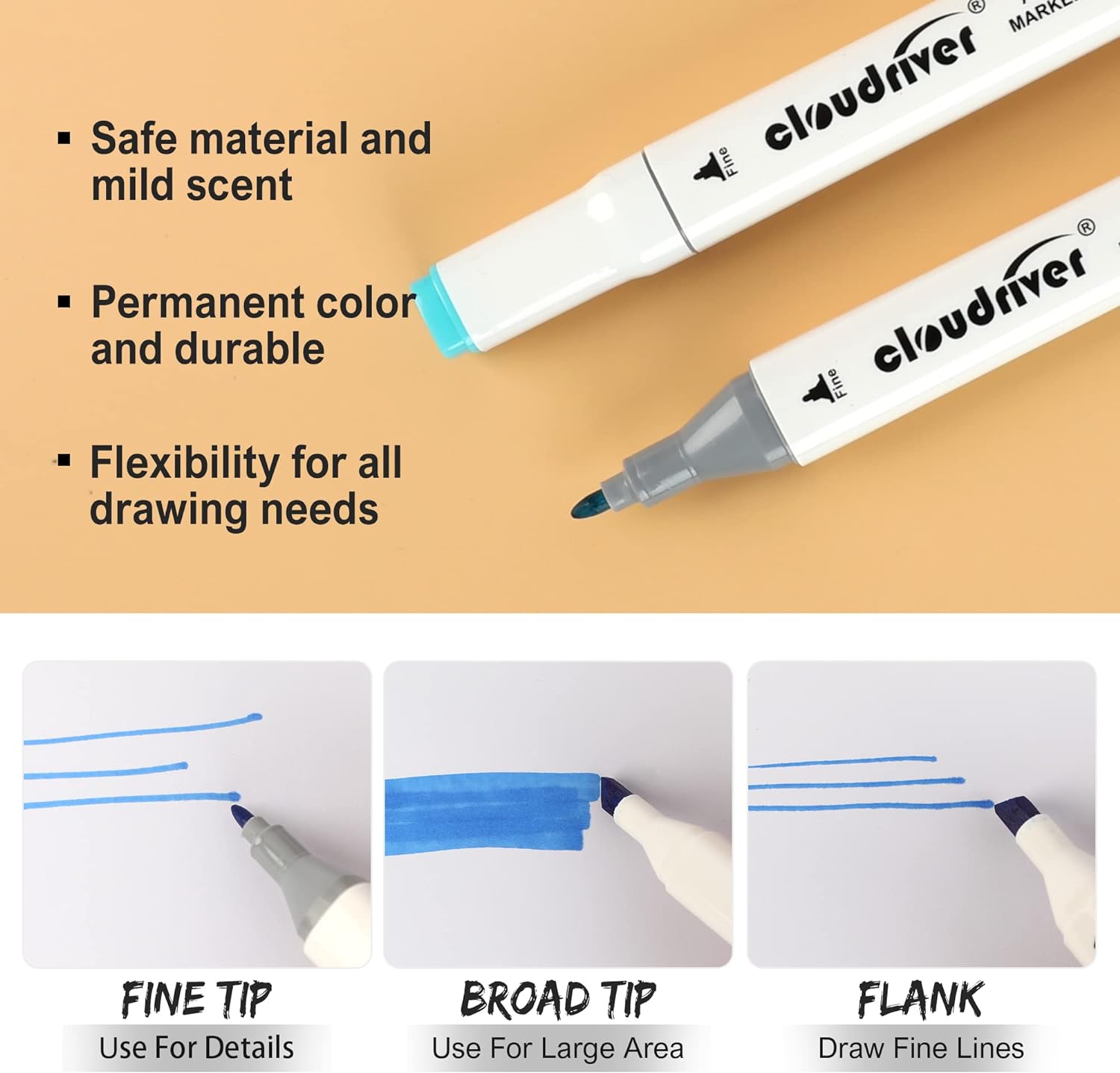 cloudriver 120 Colors Alcohol Markers, Dual Tip Permanent Art Marker For Adults, Alcohol Based Markers Set For Coloring Drawing Sketching - Image 3