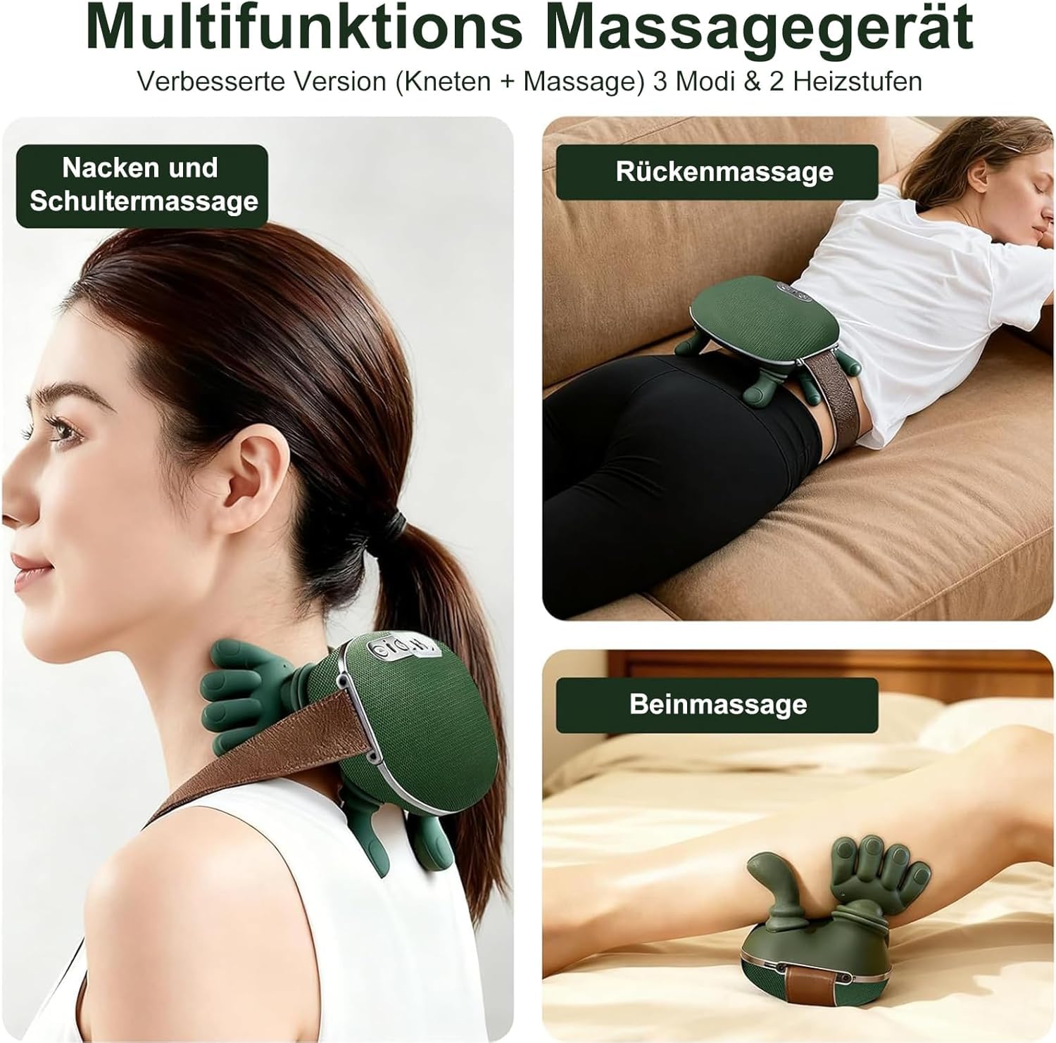 Massagegerät, 4D Nackenmassagegerät mit Wärme, Elektrische Rückenmassagegerät 3 Modi & 2 Heizstufen, Tragbares Schultermassagegerät Neck Massager für Zuhause Büro Reise