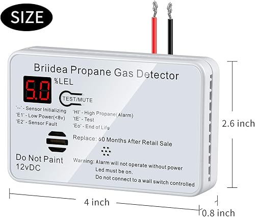 Miniatura 5 de Alarma de propano para RV, detector de gas propano briidea RV con alarma fuerte de 85 dB, 12 VCC, color blanco