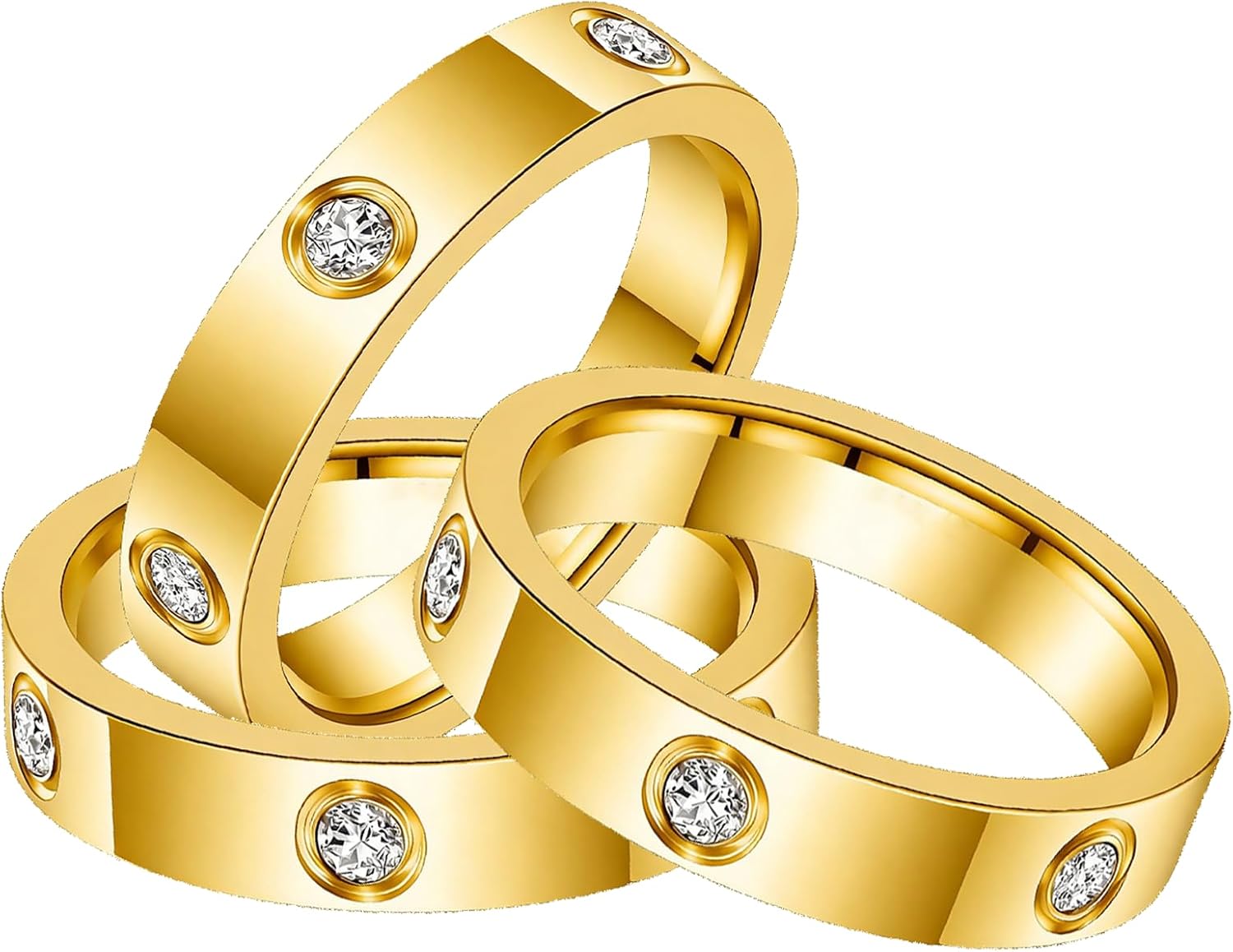 Fullrainbow 18K Gold Plated Rings 3 PCS Gold Love Rings for Women Stainless Steel Friendship Band Wedding Party Trendy Jewelry Gift