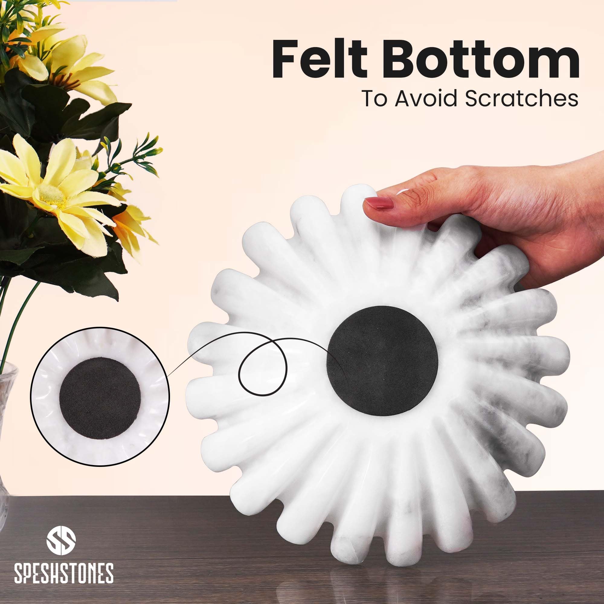 Radicaln Bol festonné en marbre fait à la main 8 pouces à volants blanc, bol à fruits pour le comptoir de cuisine, grands bols décoratifs pour les cadeaux de pendaison de crémaillère