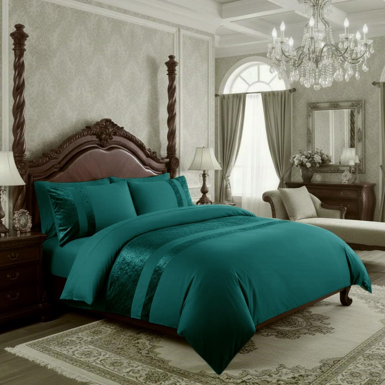 Casabella Luxury Crushed Velvet Panel Band Duvet Cover Sets with Pillow Case Single Duvet Cover Bedding Set – Jade Crush Velvet Single Duvet Cover Sets