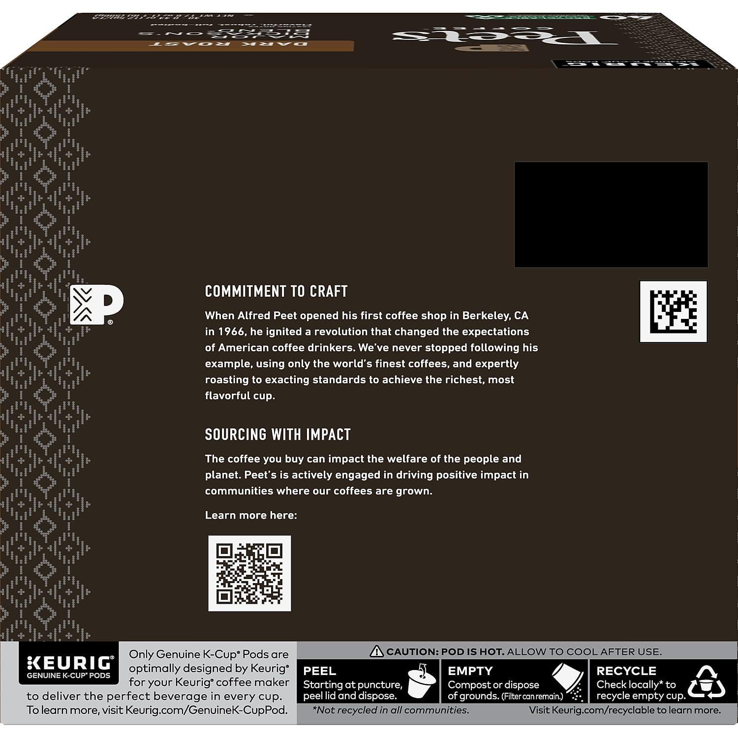 Peet's Coffee Major Dickason's Blend Coffee K-Cup Pods, Box Of 40