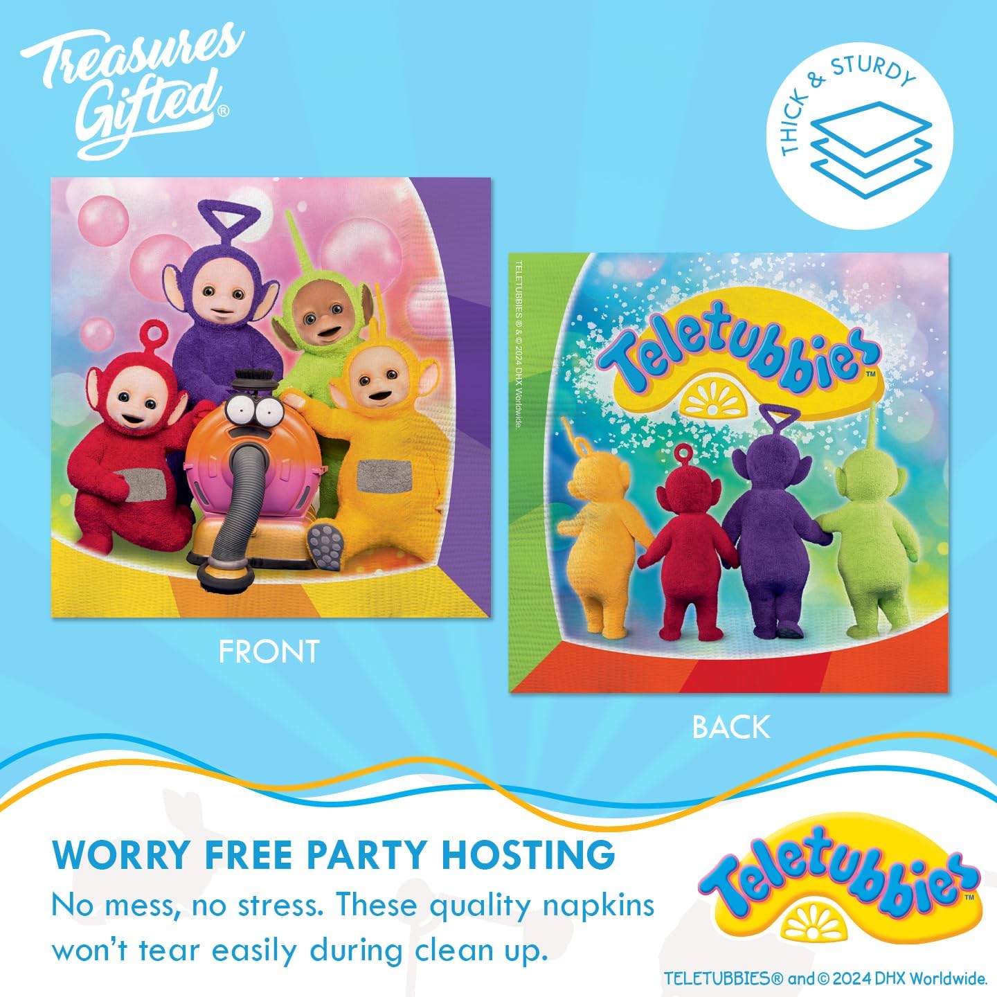 Treasures Gifted Officially Licensed Teletubbies Birthday Party Decorations - Serves 24 Guests - Dinnerware Classic Set Teletubbies Party Supplies - Plates, Cups and Napkins Set