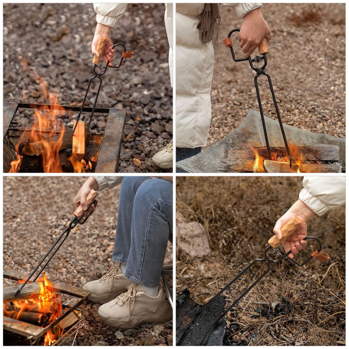 Pinzas para Carbón de Barbacoa 1 Pieza de Hierro y Madera | Negro, Uso en Camping y Chimenea, Diseño Fuerte y Multipropósito, Mango de Pu