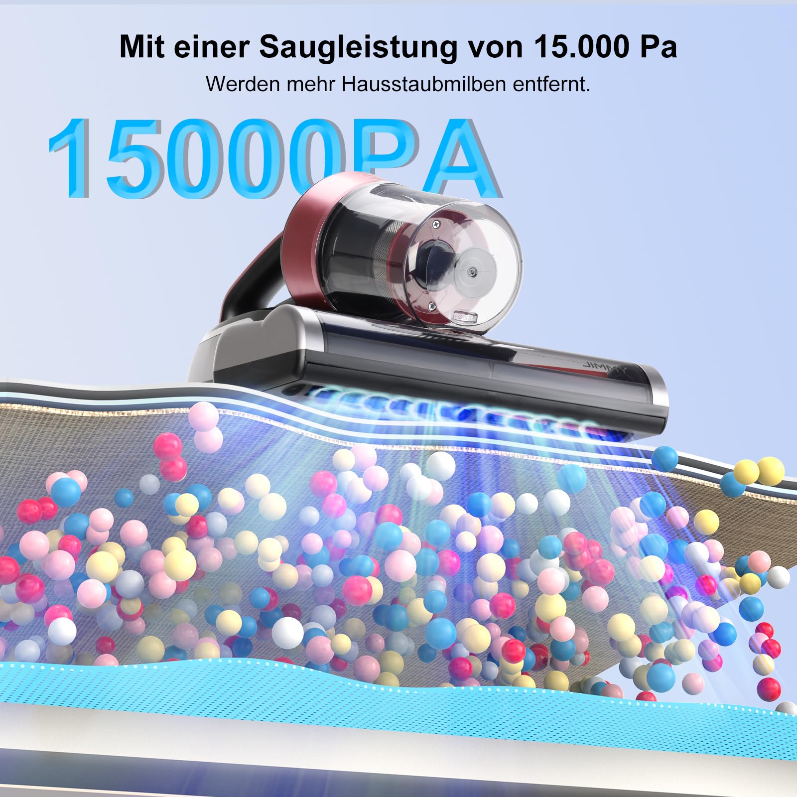 Jimmy BX5 Pro Aspiradora Antiácaros con Luz UV, 500W y 15Kpa Aspirador de ácaros para Alérgicos, Tecnología Ultrasónica, Doble Filtrado Ciclónico y Vibración, Apto para Cama y Colchón, Sofá