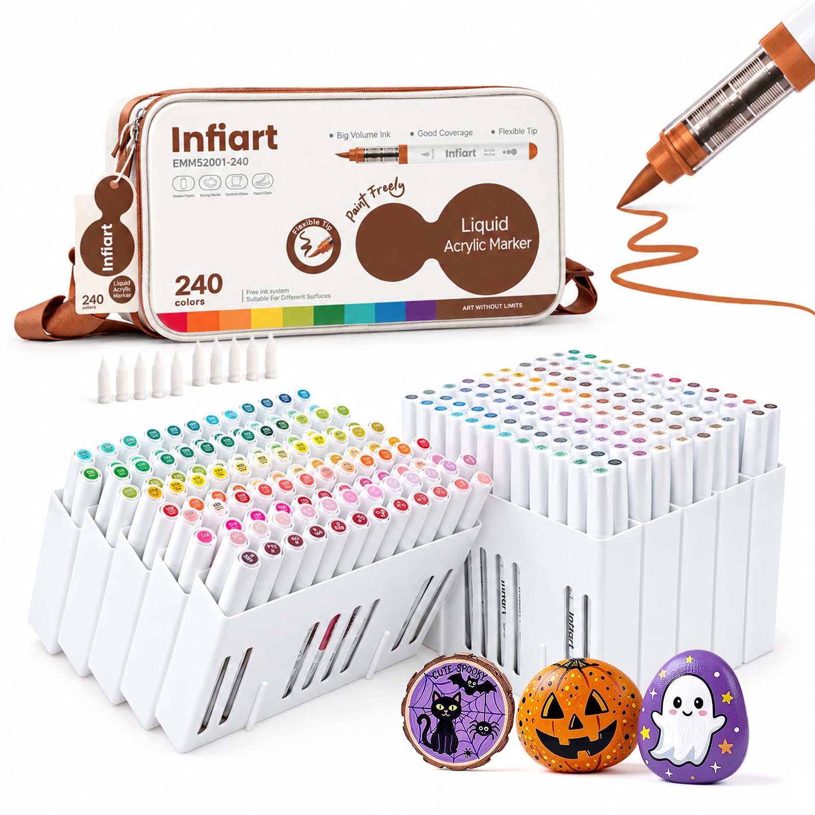 240 Colors Acrylic Paint Markers, 3X Large Capacity, Brush Tip Paint Pens