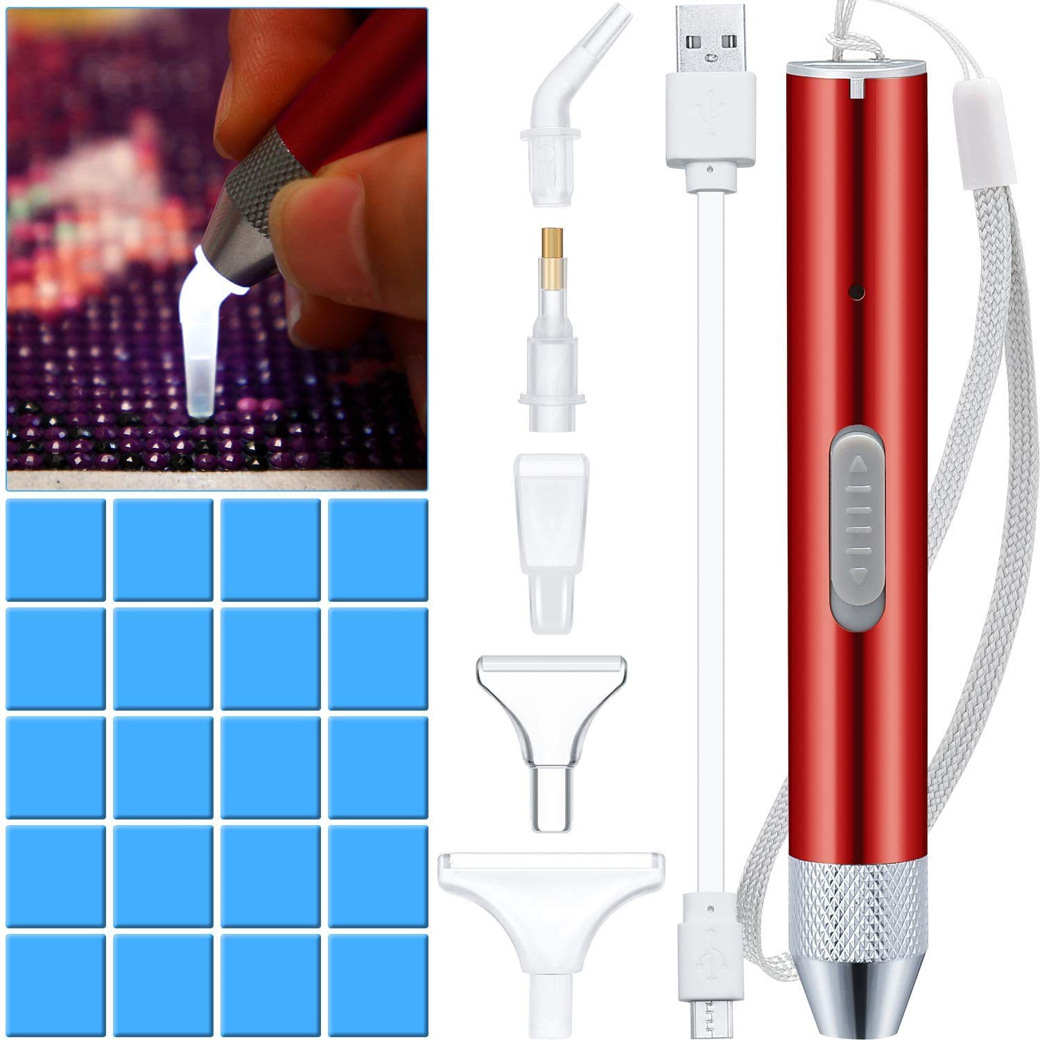 Evenden Penna da pittura con luce per trapano 5D, accessorio per pittura fai da te, colore rosso
