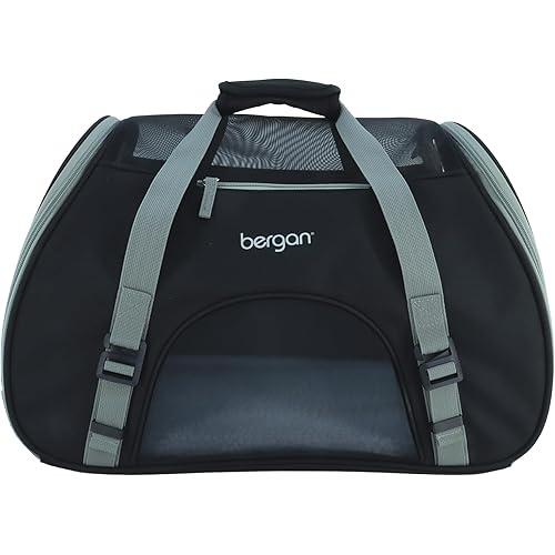 Coastal Pet Bergan Comfort Carrier - Breathable Travel Carrier for Dogs & Cats - Black & Grey, 19" x 10" x 13"