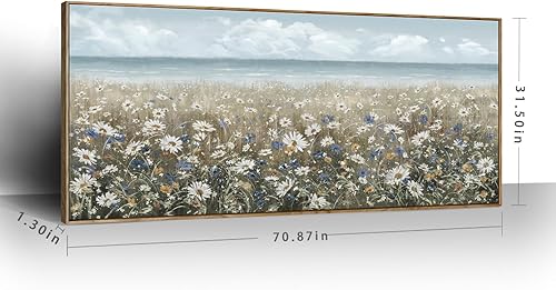 Vista 147 de Lienzo decorativo para pared, baño, estilo bohemio, costero, granja, vaca, montaña, flor, ilustración, obra de arte floral, paisaje rústico de Arte