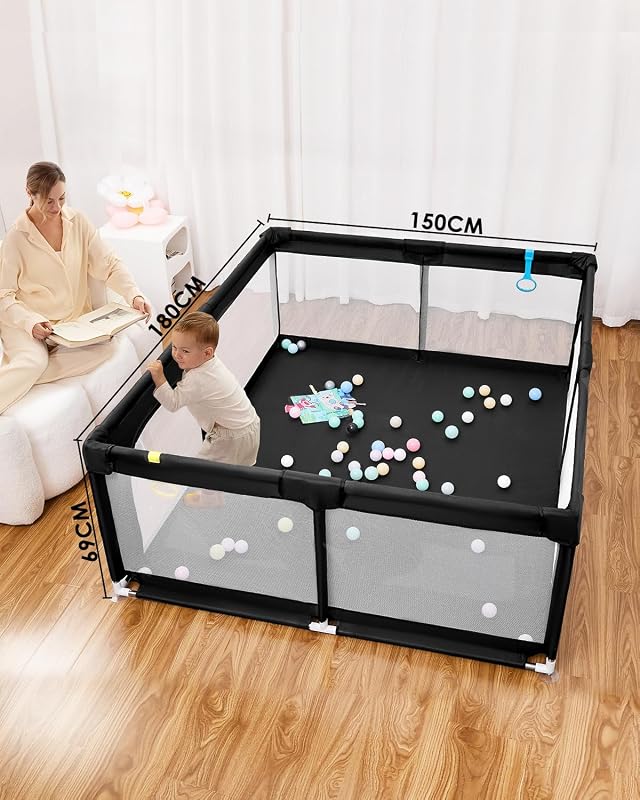 Țarc de joacă pentru copii derimkcoa 130x130x66 cm, gri, cu ventuze antiderapante, gard de siguranță pentru bebeluși cu fermoar, pentru interior și exterior