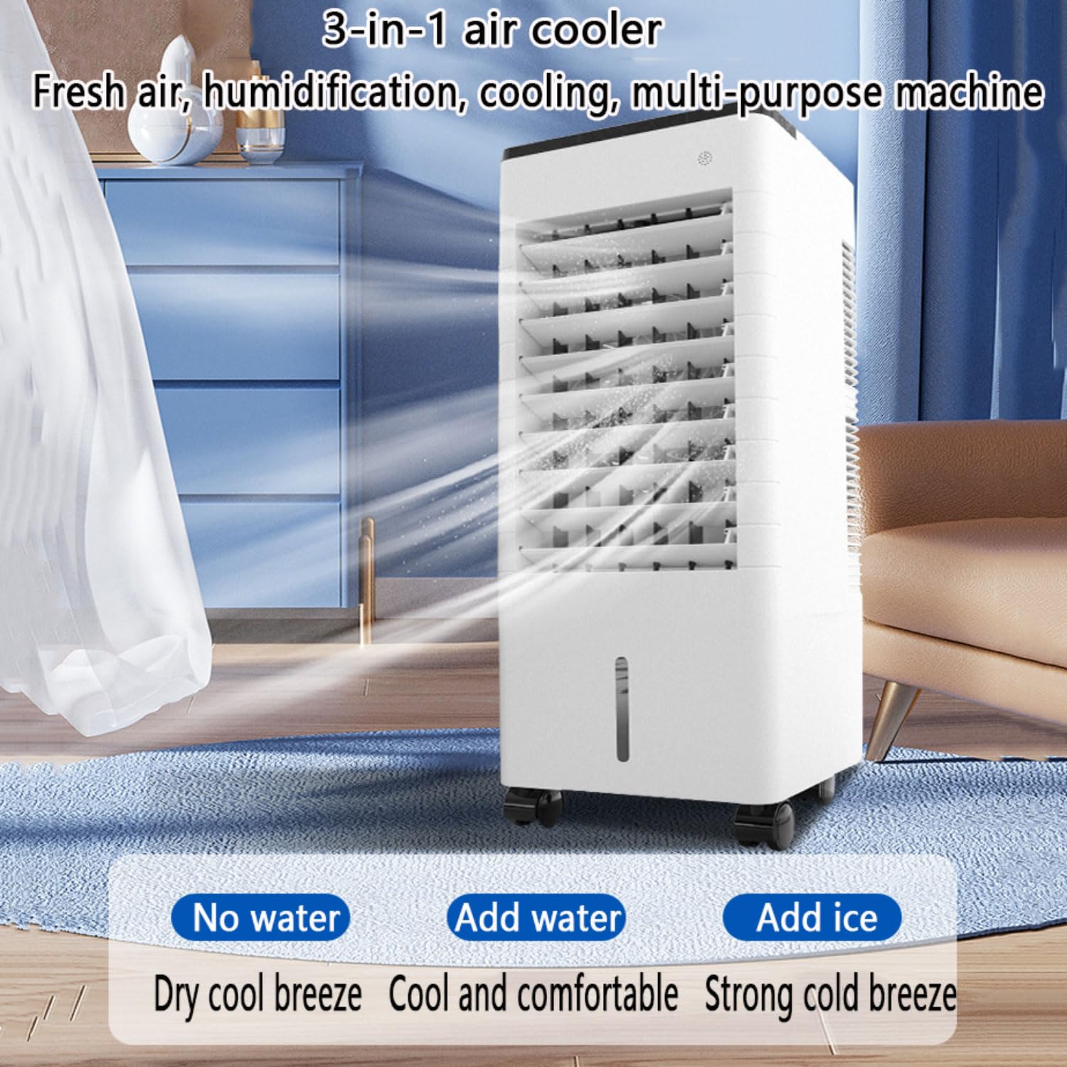 Raffreddatore d'aria evaporativo portatile con ventola silenziosa a 3 velocità, timer 12h, grande serbatoio d'acqua, unità CA di raffreddamento per camera da letto, ufficio, campeggio