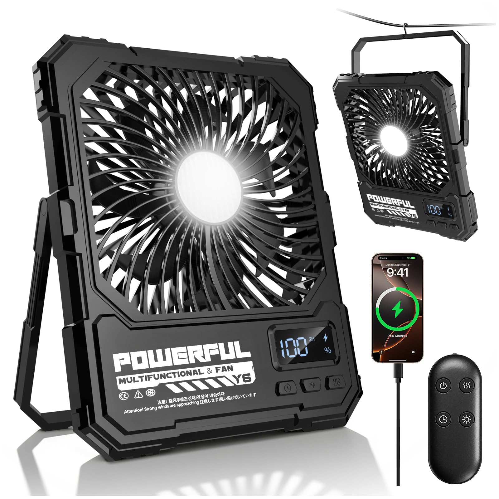 Ventilatore da Campeggio Portatile Alimentato a Batteria da 20000 mAh, Ventilatore da Viaggio Ricaricabile da 8 Pollici, Fino a 82 Ore di Durata Della Batteria, Adatto Per Camera da Letto, Esterno