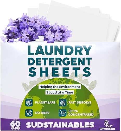 Hojas de detergente para ropa (60 cargas)  Tiras de detergente de jabón para ropa ecológicas I ecológicas, cero residuos, sin plástico, aptas para
