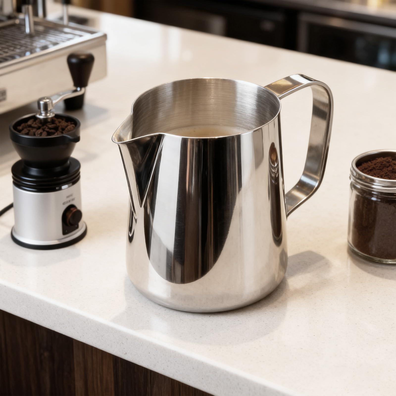 3 bricco per latte in acciaio inox, 150 ml, brocca per latte in schiuma, bricco in schiuma di latte, brocca per schiuma, brocca per latte e caffè espresso, per montalatte, cappuccino, macchiato