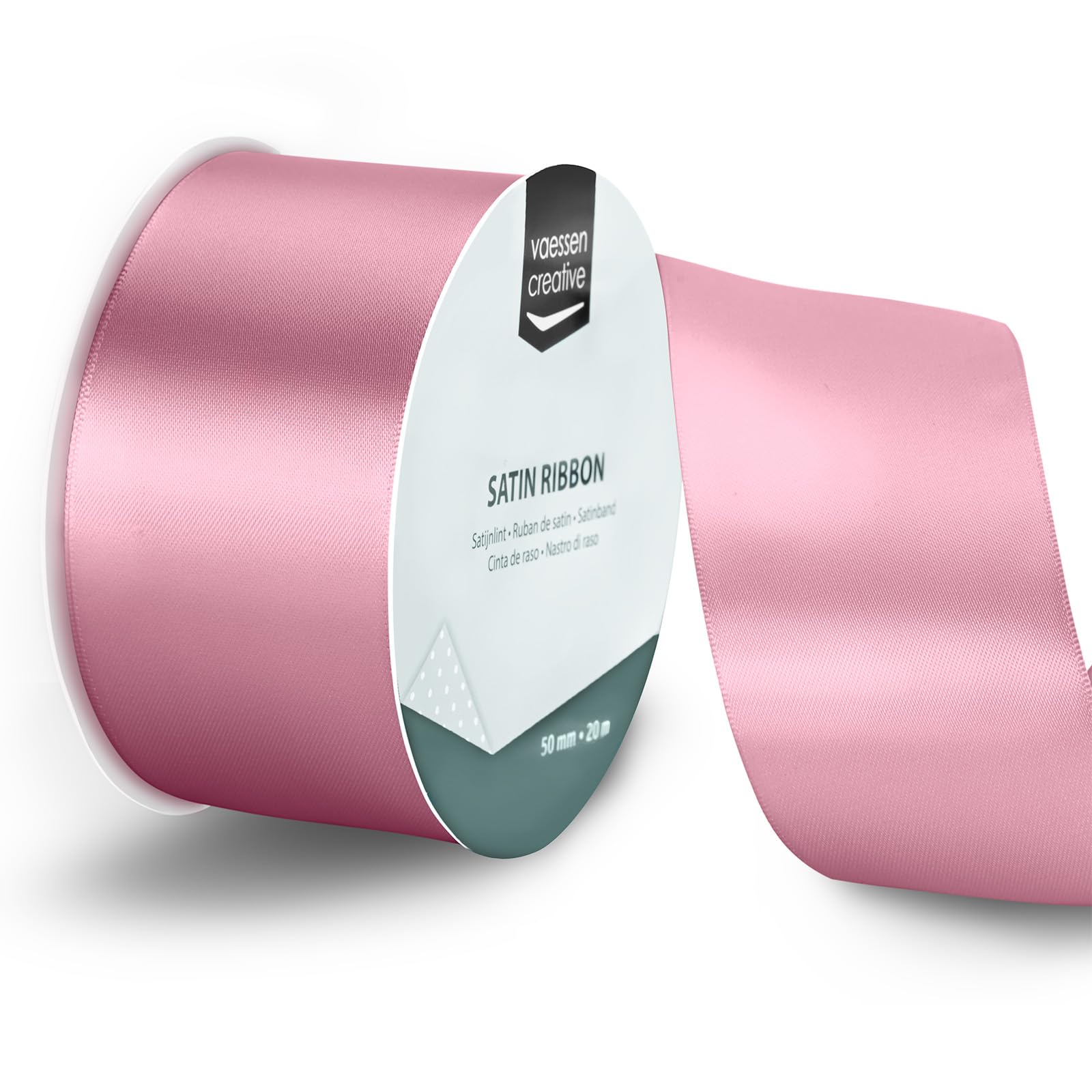Vaessen Creative Satin Ribbon Old Pink - 65.6 ft x 2" - Thin Ribbon for Gift Wrapping and Crafting, 20m x 50mm