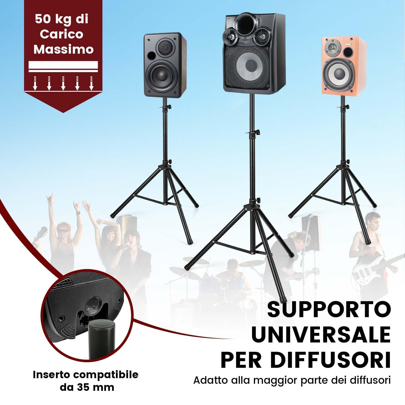 RELAX4LIFE Cavalletto Treppiedi per Casse Acustiche, Treppiedi per Speaker Altoparlante, Altezza Regolabile tra 97-183 cm, PA Stand Altoparlante Cavalletto Stabile in Metallo