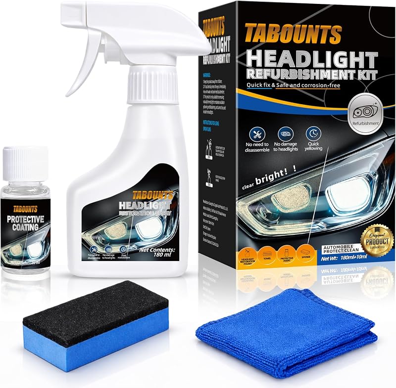 Kit de Restauração de Faróis TABOUNTS com Spray e Revestimento Protetor – Modelo 1