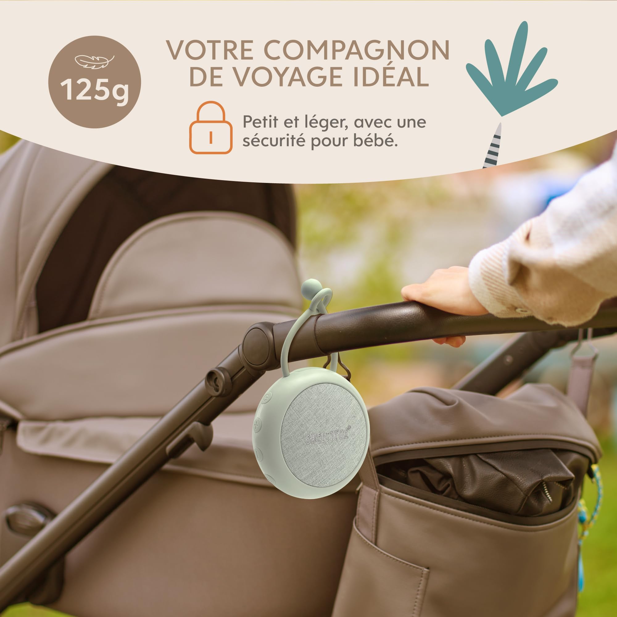 Sweety Fox Machine Bruit Blanc Bebe - Vert - Berceuse Bebe, Veilleuse et Bruit Blanc Bebe Sommeil, 15 Sons, USB Rechargeable